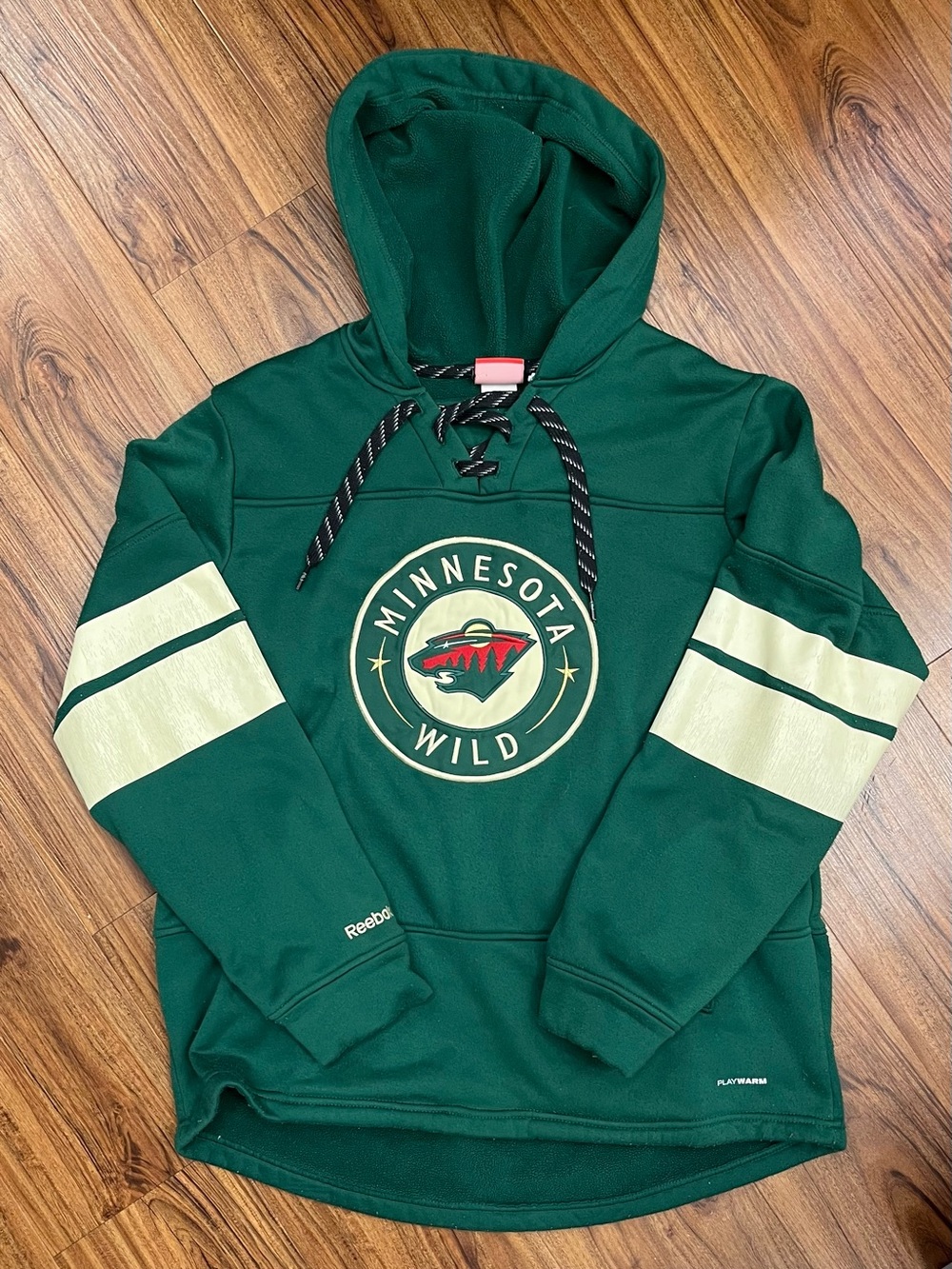 Reebok Green Minnesota Wild Hooded Pullover with Cream Stripes